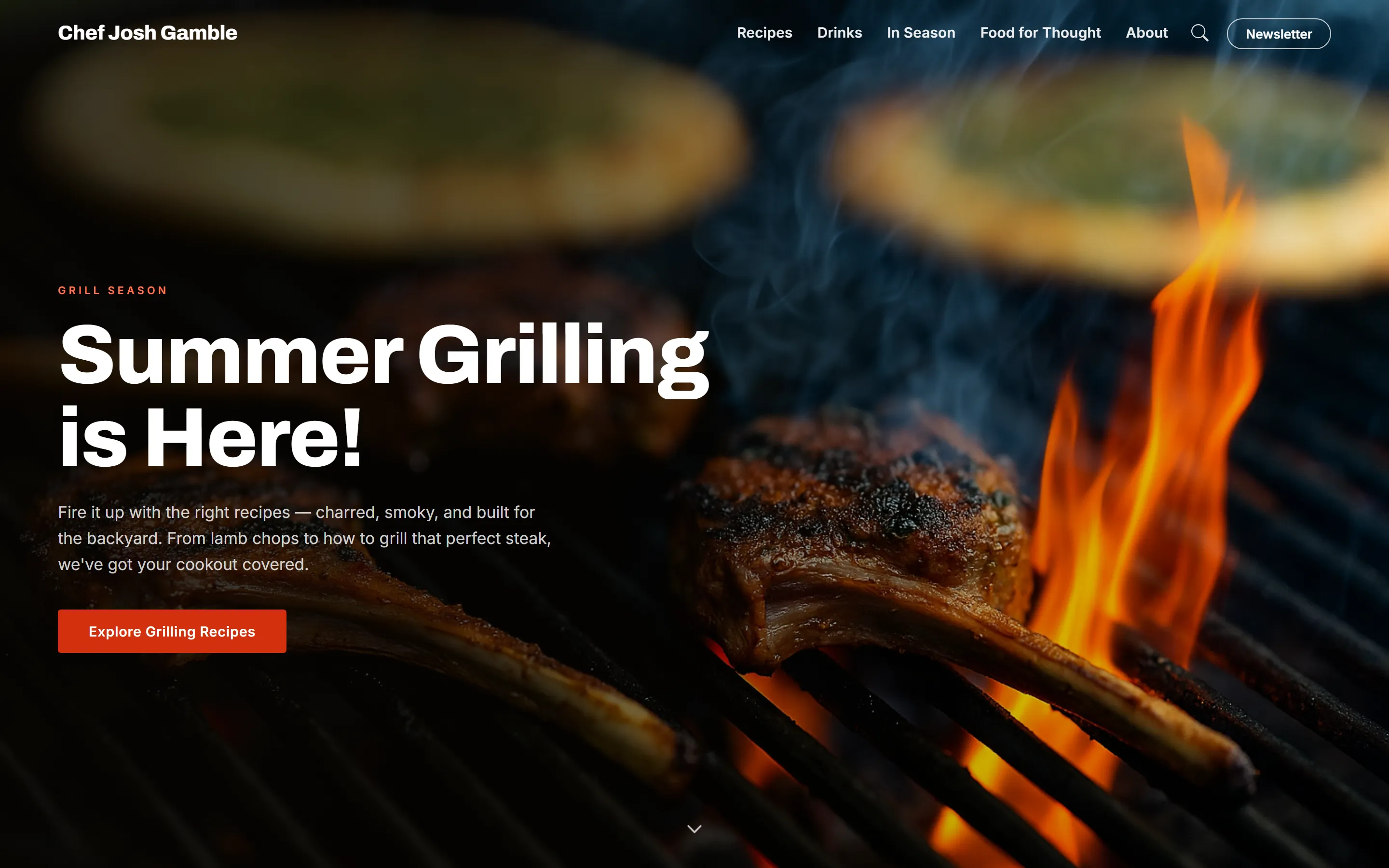 Screenshot of the Chef Josh Gamble website