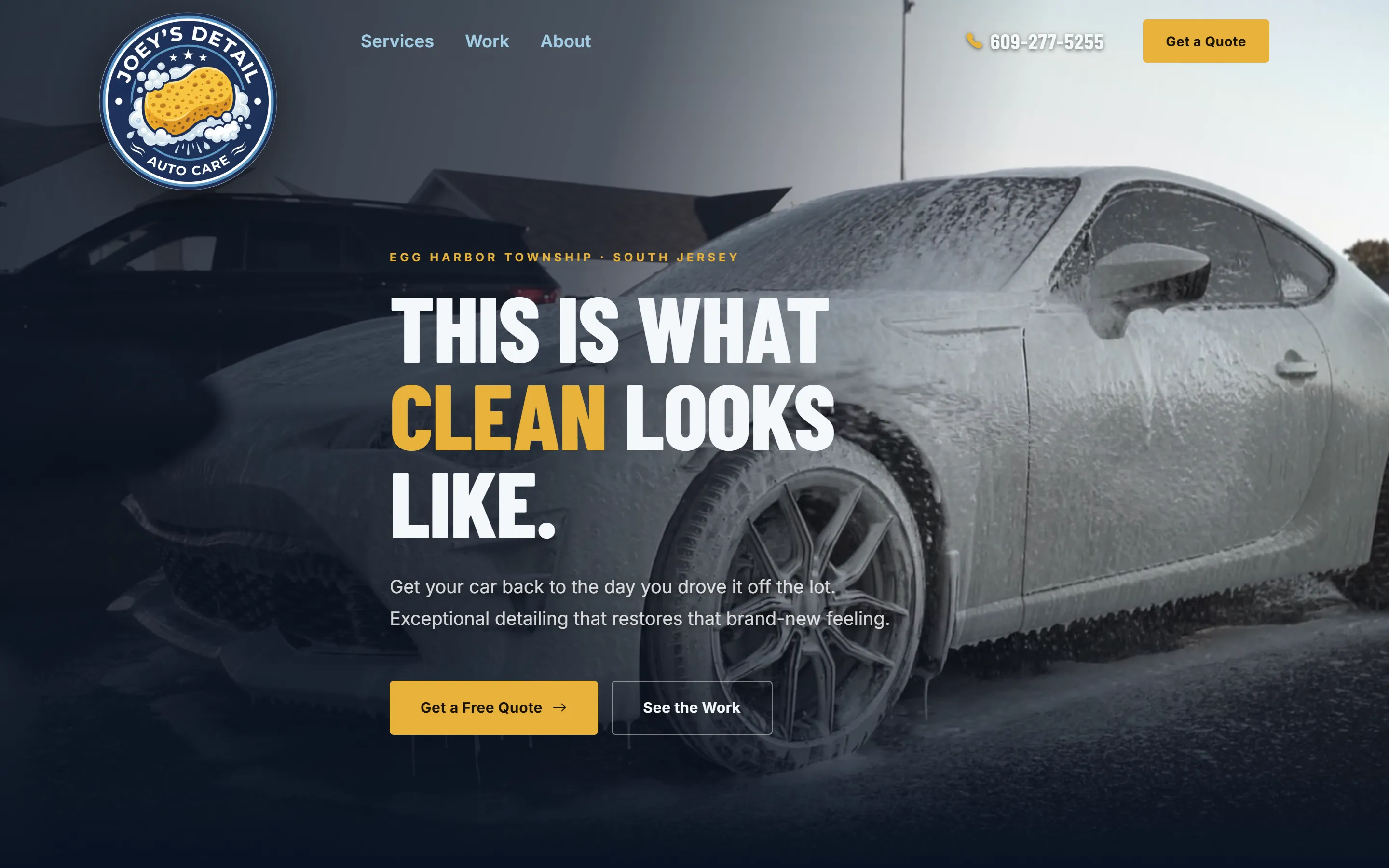 Screenshot of the Joey's Detail website